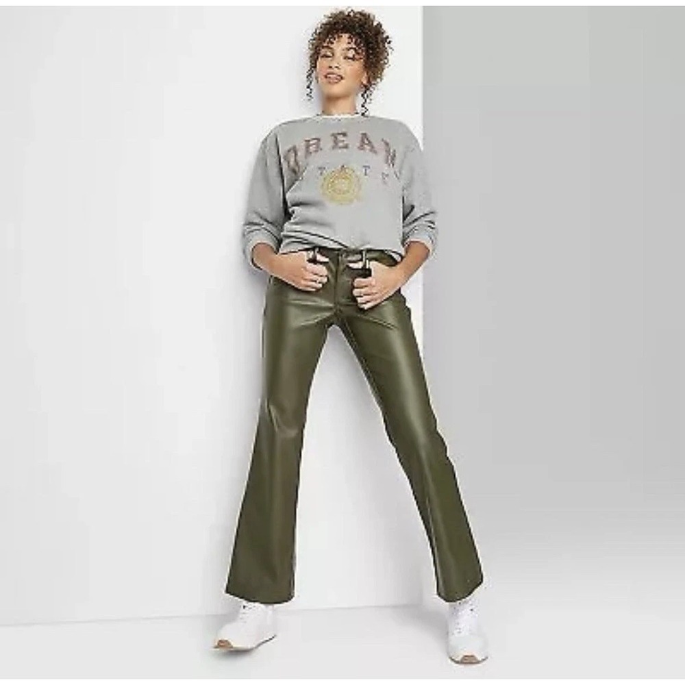 Wild Fable‎ Low Rise Faux Leather Flare Pants size 00 - Olive Green - NWT